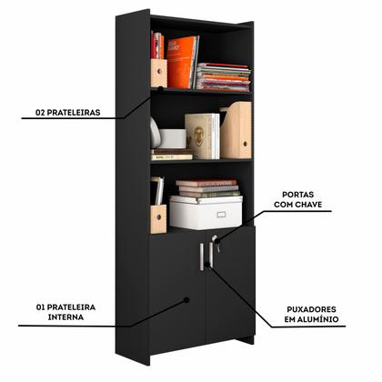 Imagem de Conjunto Para Escritório 2 Peças com Mesa de Canto em L e Armário Branco Notável Móveis