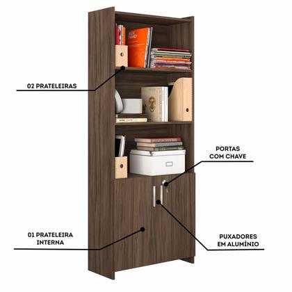 Imagem de Conjunto Para Escritório 2 Peças com Mesa de Canto em L e Armário Branco Notável Móveis