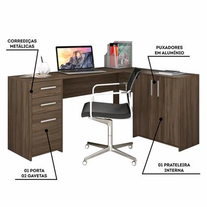 Imagem de Conjunto Para Escritório 2 Peças com Mesa de Canto em L e Armário Branco Notável Móveis