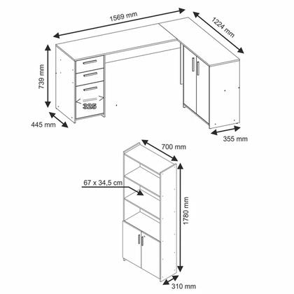 Imagem de Conjunto Para Escritório 2 Peças com Mesa de Canto em L e Armário Branco Notável Móveis