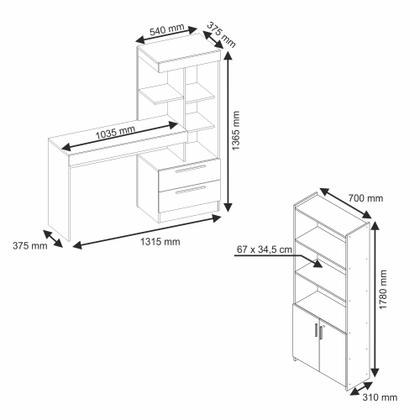 Imagem de Conjunto Para Escritório 2 Peças com Mesa e Armário Notável Móveis