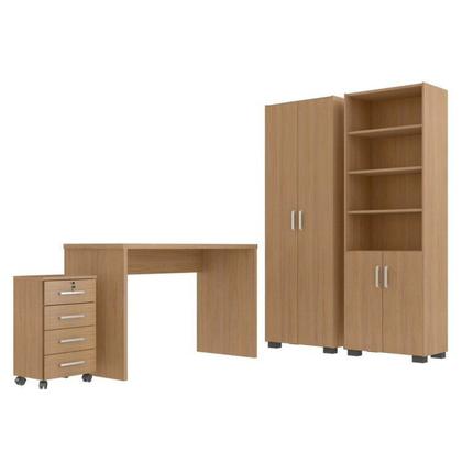 Imagem de Conjunto para Escritório 4 Peças com Escrivaninha Gávea 1 Gaveteiro e 2 Armários Espresso Móveis