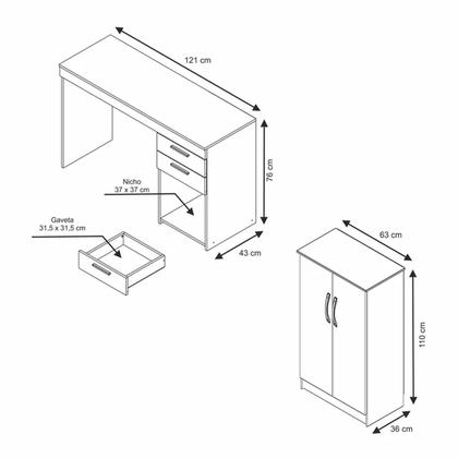 Imagem de Conjunto Para Escritório com Mesa Office e Armário Alaska Notável Branco