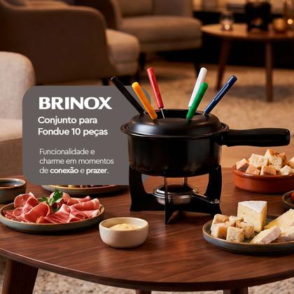 Imagem de Conjunto Para Fondue Brinox Fondue & Petiscos 10 Peças Aço Inox Preto