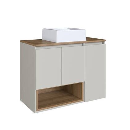 Imagem de Conjunto para Gabinete Suspenso 80cm com Cuba e Espelheira 3 Portas com Toalheiro Olívia Bege/Mel/Arenas