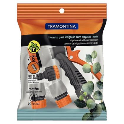 Imagem de Conjunto para Irrigação Tramontina com Engates Rápidos e Hidropistola, 4 Peças