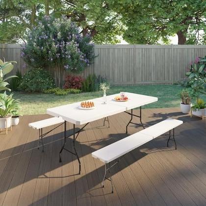 Imagem de Conjunto Para Jardim 6 Lugares Em Aco Branco Com Bancos