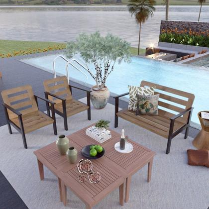 Imagem de Conjunto para Jardim com 1 Sofá 2 Poltronas 1 Mesa de Centro Madeira Maciça Cairo Black