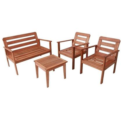 Imagem de Conjunto para Jardim com 1 Sofá 2 Poltronas 1 Mesa de Centro Madeira Maciça Cairo sem Almofadinha Yescasa