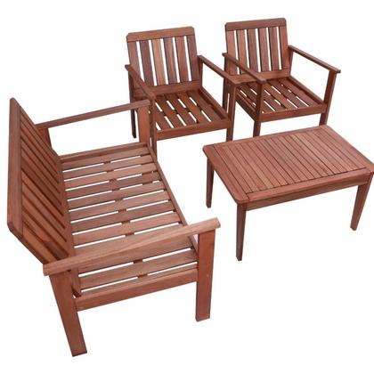 Imagem de Conjunto para Jardim com 1 Sofá 2 Poltronas 1 Mesa de Centro Madeira Maciça