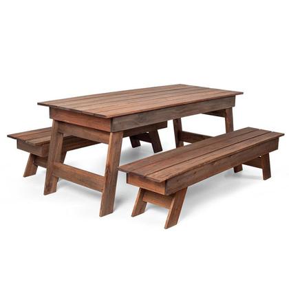 Imagem de Conjunto para Jardim com 2 Bancos em Madeira Maciça