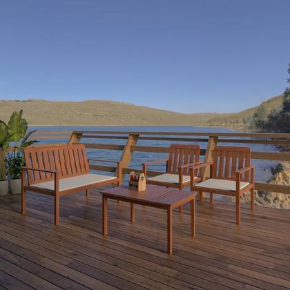 Imagem de Conjunto para Jardim com Mesa Lateral, 2 Poltronas e Banco em Madeira Maciça Havelock