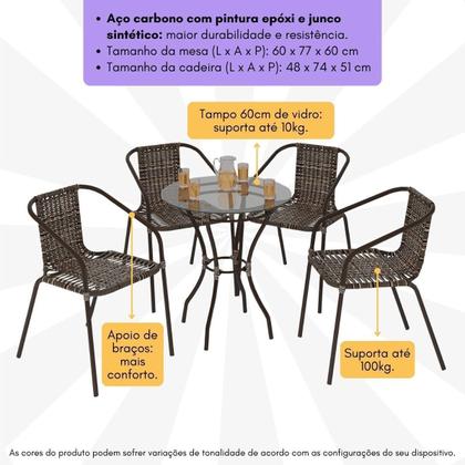 Imagem de Conjunto para Jardim com Mesa Vidro 60cm e 4 Cadeiras Junco Sintético Multimóveis CR8008