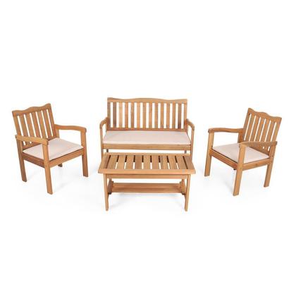 Imagem de Conjunto para Jardim de Madeira Eucalipto 4 Peças Estofado Nature Yescasa Marrom/Amadeirado/Bege