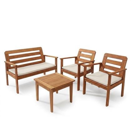 Imagem de Conjunto para Jardim em Madeira Maciça com 1 Sofá 2 Poltronas e Mesa de Centro Yescasa Marrom Cairo