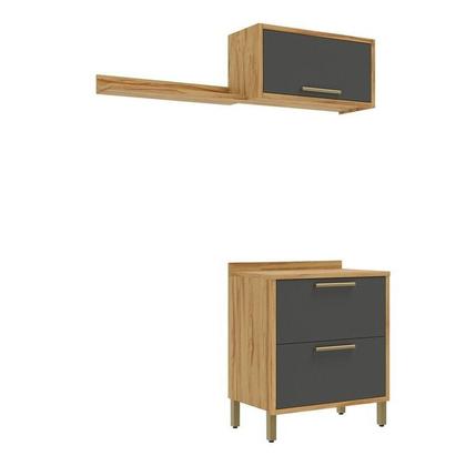 Imagem de Conjunto para Lavanderia com 3 Peças 100% MDF Vicenza Espresso Móveis Cinza/Amêndoa/Chumbo