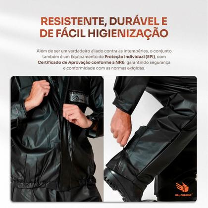 Imagem de Conjunto Para Motoqueiro Capa De Chuva Roupa Reforçada Pvc Preto Proteção Motociclista