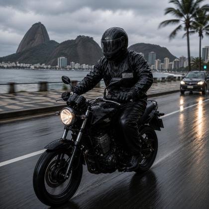 Imagem de Conjunto Para Motoqueiro Capa De Chuva Roupa Reforçada Pvc Preto Proteção Motociclista