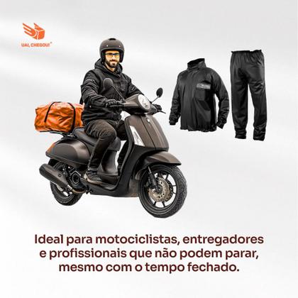Imagem de Conjunto Para Motoqueiro Capa De Chuva Roupa Reforçada Pvc Preto Proteção Motociclista