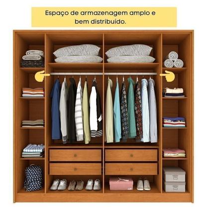 Imagem de Conjunto para Quarto 1 Guarda-roupa 6 Portas com Espelho e 1 Cômoda 4 Gavetas Ripado Nova York Espre