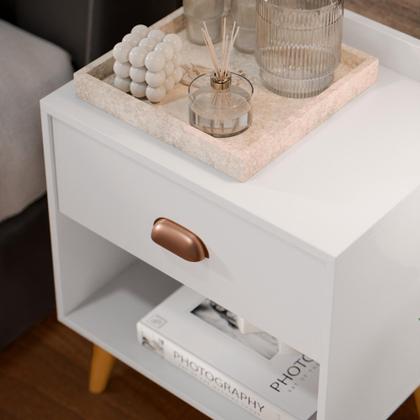 Imagem de Conjunto Para Quarto Cabeceira Dubai 1.40 Cama Casal com 2 Mesas de Cabeceira Pérola New