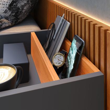 Imagem de Conjunto para Quarto Cabeceira Julia 1.40 Cama Casal com 2 Mesas de Cabeceira Madri