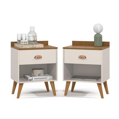 Imagem de Conjunto Para Quarto Cabeceira Julia 1.60 Cama Queen com 2 Mesas de Cabeceira Pérola New