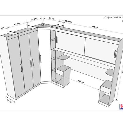 Imagem de Conjunto para Quarto com Guarda Roupa Modular Gênova Plus