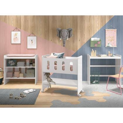 Imagem de Conjunto para Quarto de Bebê Berço 3 em 1 Escrivaninha Trocador com Colchão Zain Móveis Reller Branco
