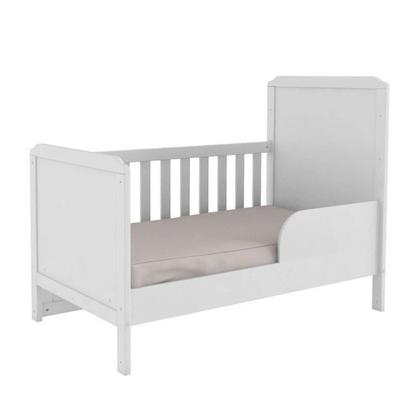 Imagem de Conjunto para Quarto de Bebê com Berço 2 em 1 Cloe Cômoda 4 Gavetas Júnior Móveis Peroba Branco Brilho