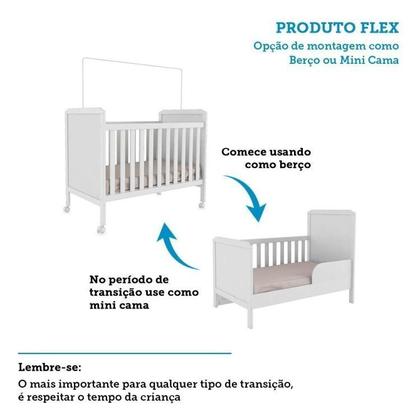 Imagem de Conjunto para Quarto de Bebê com Berço 2 em 1 Cloe Cômoda 4 Gavetas Júnior Móveis Peroba Branco Brilho