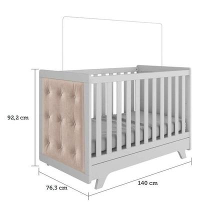 Imagem de Conjunto para Quarto de Bebê com Cômoda 1 Porta 4 Gavetas e Berço com Capitone Retrô Móveis Peroba Branco Brilho/Pena Areia