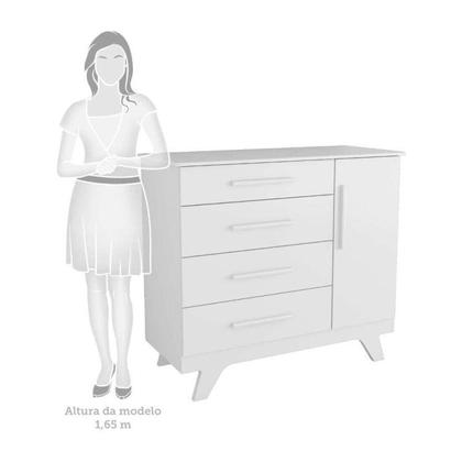 Imagem de Conjunto para Quarto de Bebê com Cômoda 1 Porta 4 Gavetas e Berço com Capitone Retrô Móveis Peroba Branco Brilho/Pena Areia