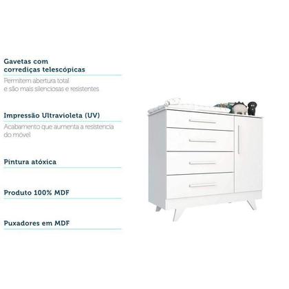 Imagem de Conjunto para Quarto de Bebê com Cômoda 1 Porta 4 Gavetas e Berço com Capitone Retrô Móveis Peroba Branco Brilho/Pena Areia