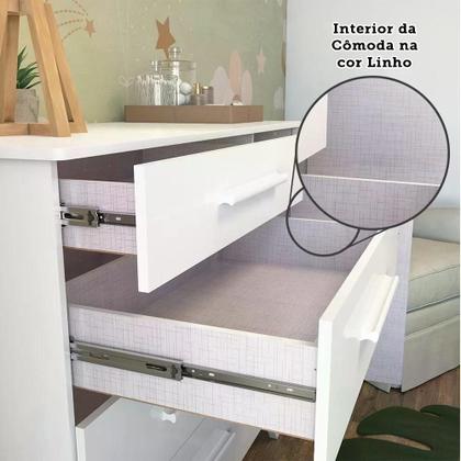 Imagem de Conjunto para Quarto de Bebê com Cômoda 1 Porta 4 Gavetas e Berço com Capitone Retrô Móveis Peroba Branco Brilho/Pena Areia