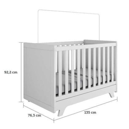 Imagem de Conjunto para Quarto de Bebê com Cômoda 1 Porta 4 Gavetas e Berço Mini Cama Retrô Móveis Peroba Branco Brilho