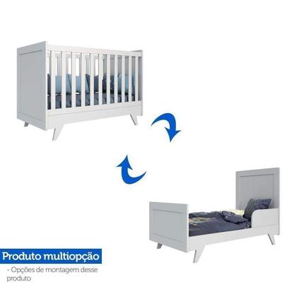 Imagem de Conjunto para Quarto de Bebê com Cômoda 1 Porta 4 Gavetas e Berço Mini Cama Retrô Móveis Peroba Branco Brilho