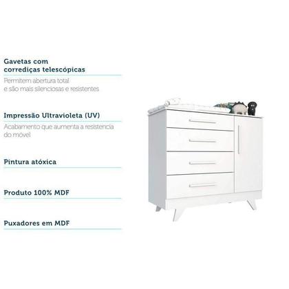 Imagem de Conjunto para Quarto de Bebê com Cômoda de Bebê Berço com Capitone e Prateleira Retrô Móveis Peroba Branco Brilho/material sintético Branco