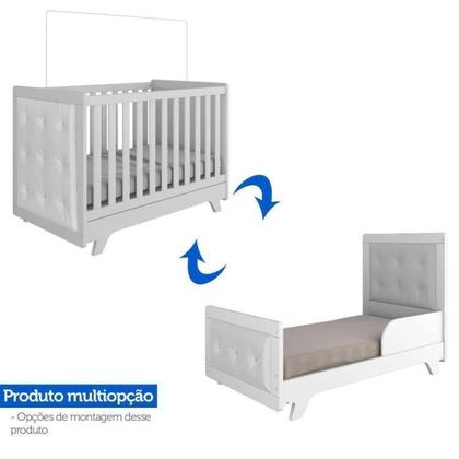 Imagem de Conjunto para Quarto de Bebê com Cômoda de Bebê Berço com Capitone e Prateleira Retrô Móveis Peroba Branco Brilho/material sintético Branco