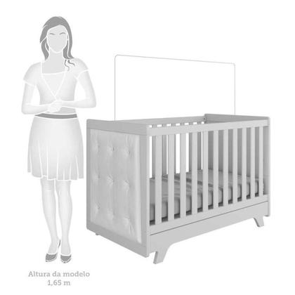 Imagem de Conjunto para Quarto de Bebê com Cômoda de Bebê Berço com Capitone e Prateleira Retrô Móveis Peroba Branco Brilho/material sintético Branco