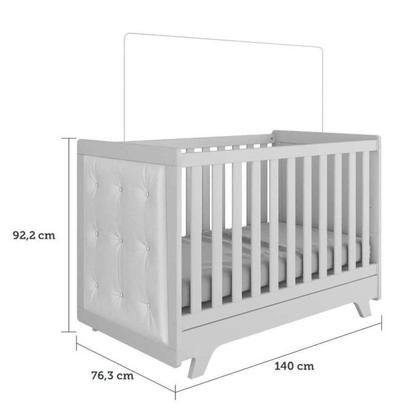 Imagem de Conjunto para Quarto de Bebê com Cômoda de Bebê Berço com Capitone e Prateleira Retrô Móveis Peroba Branco Brilho/material sintético Branco