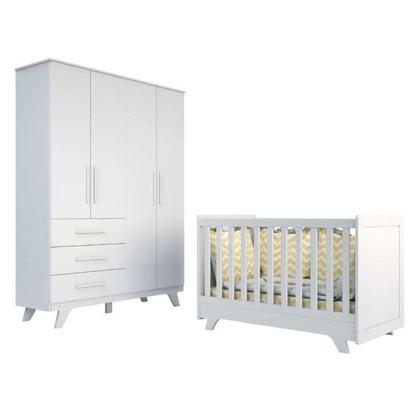 Imagem de Conjunto para Quarto de Bebê com Guarda Roupa 4 Portas 3 Gavetas e Berço Retrô