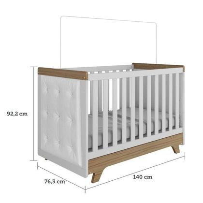 Imagem de Conjunto para Quarto de Bebê com Guarda Roupa 4 Portas e Berço com Capitone Retrô Móveis Peroba Branco Brilho/Carvalho/material sintético Branco