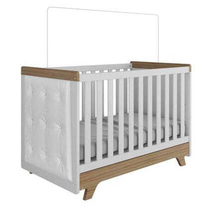 Imagem de Conjunto para Quarto de Bebê com Guarda Roupa 4 Portas e Berço com Capitone Retrô Móveis Peroba Branco Brilho/Carvalho/material sintético Branco