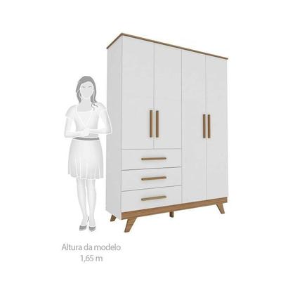 Imagem de Conjunto para Quarto de Bebê com Guarda Roupa 4 Portas e Berço com Capitone Retrô Móveis Peroba Branco Brilho/Carvalho/material sintético Branco