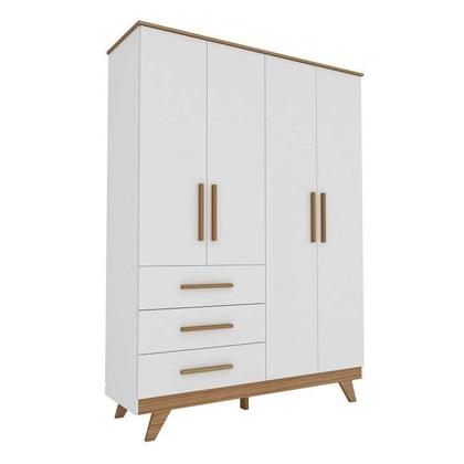 Imagem de Conjunto para Quarto de Bebê com Guarda Roupa 4 Portas e Berço com Capitone Retrô Móveis Peroba Branco Brilho/Carvalho/material sintético Branco