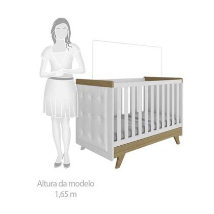 Imagem de Conjunto para Quarto de Bebê com Guarda Roupa 4 Portas e Berço com Capitone Retrô Móveis Peroba Branco Brilho/Carvalho/material sintético Branco
