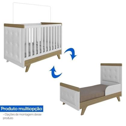 Imagem de Conjunto para Quarto de Bebê com Guarda Roupa 4 Portas e Berço com Capitone Retrô Móveis Peroba Branco Brilho/Carvalho/material sintético Branco