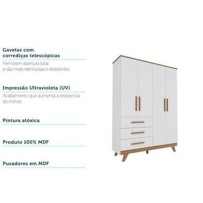 Imagem de Conjunto para Quarto de Bebê com Guarda Roupa 4 Portas e Berço com Capitone Retrô Móveis Peroba Branco Brilho/Carvalho/Pena Areia