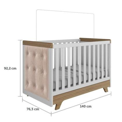 Imagem de Conjunto para Quarto de Bebê com Guarda Roupa 4 Portas e Berço com Capitone Retrô Móveis Peroba Branco Brilho/Carvalho/Pena Areia